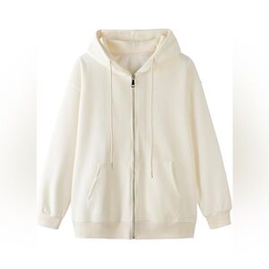 Women👱🏽‍♀️ Oversized Zip Up White Sweatshirt Hoodie Jacket Sz L